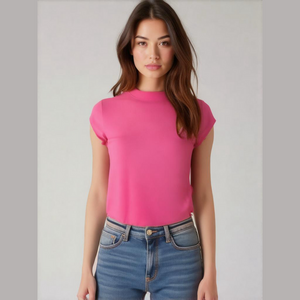 WhiteBirch Bodysuit Women’s Small Crew Mock Neck Soft stretch short sleeve pink